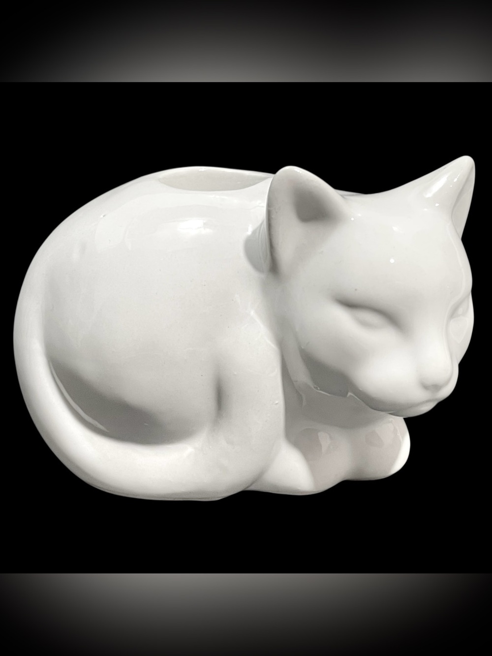 Vintage 1970s Secla Portugal Majolica White Cat Candlestick Holder - Minimalist